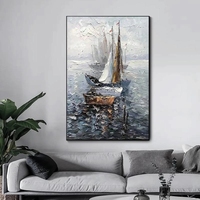 Abstrait océan et bateau à voile en trois dimensions Texture épaisse décoration peinture à l'huile livraison directe salon moderne 3d Pop