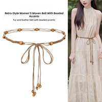 Ceinture Bohème Perlée Faite Main pour Femme, Tressée avec Perles en Bois, Boucle Magnétique Ajustable, Idéale pour Robes de Bureau