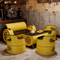 Ensemble de meubles en fer de style industriel moderne pour restaurant, bureau, salle de sport et bar à domicile - Combinaison canapé, table basse et chaises