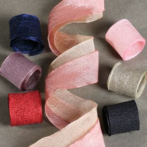 Bouquet de mariage fait main, ruban de <span class=keywords><strong>gaze</strong></span> à bords gaufrés, <span class=keywords><strong>double</strong></span> face, tissu voile 100% polyester pour décorations - Product Image 1