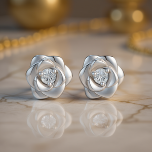 E4286 Orecchini in argento con diamanti, taglio rotondo brillante, colore G, naturali, romantici, da donna, per tutti i giorni - Product Image 2