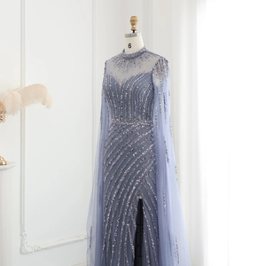 ชุดราตรีทรงเมอร์เมดแบบผ่าข้างสไตล์อาหรับหรูหรา รุ่น SZ174 พร้อมลายปัก 3 มิติ ขนนก จับจีบ ยาวกรอมพื้น ผ้าออร์แกนซ่า - Product Image 5