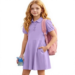 Robe Polo Uniforme Fille à Manches Bouffantes Volants Boutonnée Coupe Skater en Coton Tricoté - Product Image 2