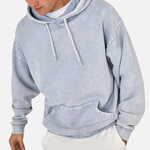 Sweat à capuche pour homme en coton 100% respirant, coupe oversize, délavé à l'acide, effet vieilli, avec logo personnalisé imprimé, sans doublure, style vintage - Product Image 3