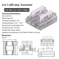 Conector de tira de luz para IP20, conexión fiable, transparente, PC, 4 en 1, mini SMD, COB, 8mm, 10mm, 2 pines, AWG20