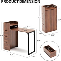 Bureau informatique escamotable en noyer, pliable, réglable, gain de place, avec rangement et prise de courant intégrée pour petits espaces