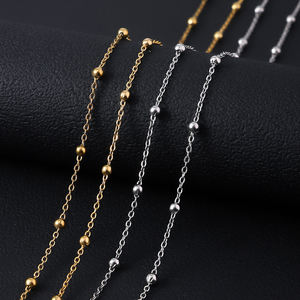 Venta al por mayor de cadenas de acero inoxidable, cadena satélite chapada en oro con cuentas, collar de cadenas finas para joyería permanente - Product Image 2