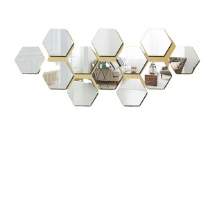 12Pcs/<b>Set</b> Hexagonal 3D <b>Mirror</b> <b>Wall</b> Stickers Restaurant Aisle Floor Personality Decorative <b>Mirror</b> Paste Living Room Sticker - Product Image 1