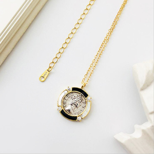 Collar Retro de Plata de Ley 925 con moneda de oro antigua, colgante con moneda grabada - Product Image 3