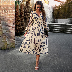 Vestido Floral con Cuello en V para Mujer, Estilo Europeo y Estadounidense, Verano 2026, Comercio Exterior, Vestido Estampado Informal para Vacaciones - Product Image 5