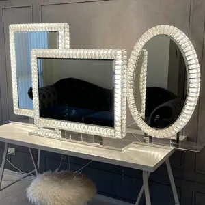 Espelhos extravagantes do banheiro Led Light Makeup Mirror Crystal Hollywood Led Mirror For Beauty Salon