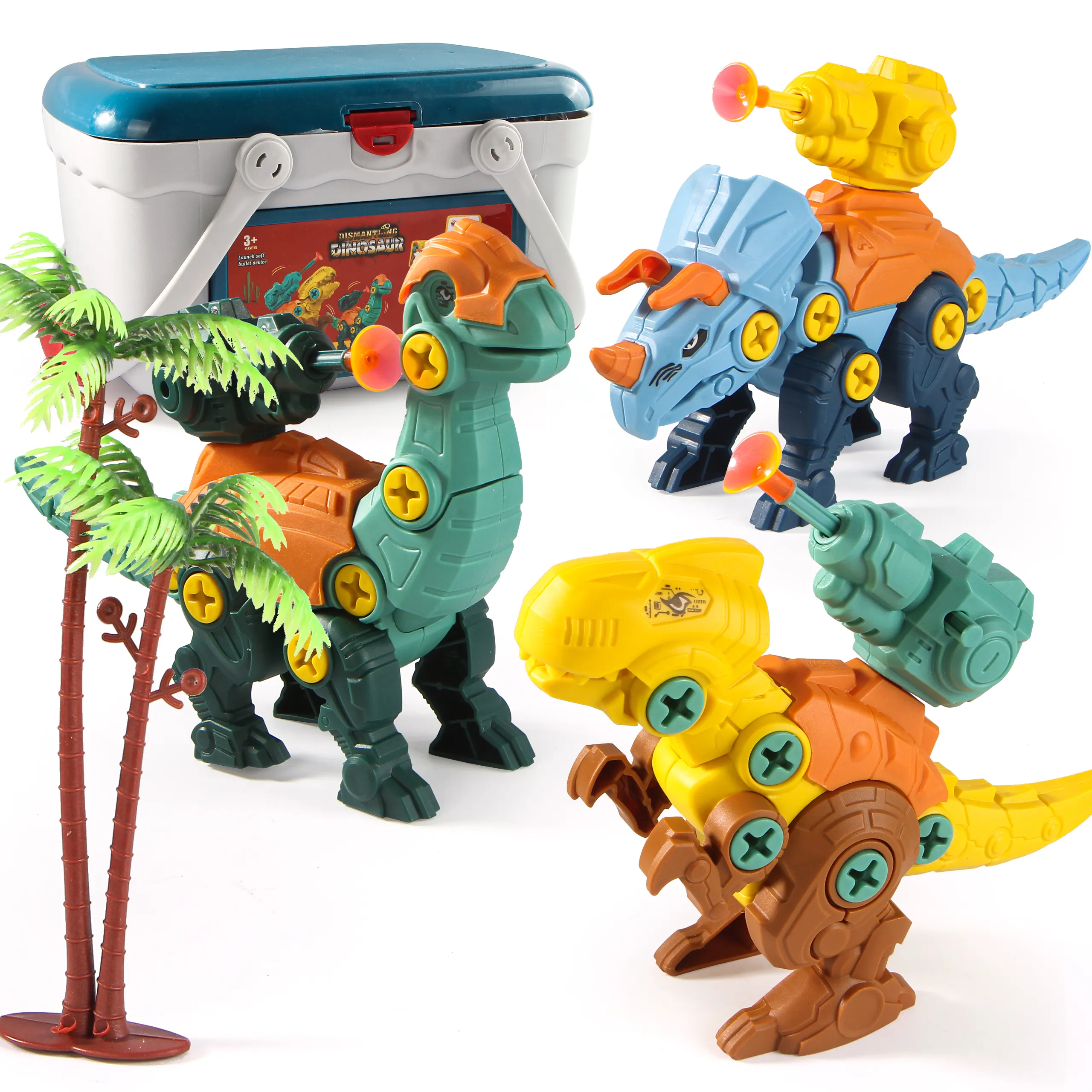 Assemble Dinosaur Toy Set Electric Screwdriver Toy DIY Construction Dinosaur Toy Shoot Soft Bullet
