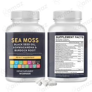 Kamaz suplemen Herbal pendukung kekebalan tubuh All-In-One untuk dewasa kapsul lumut laut minyak biji hitam ekstrak Burdock (OEM) - Product Image 4