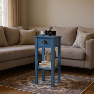 Modern Wood <b>Side</b> Table With Drawer Living Room Furniture Blue Color - Product Image 2