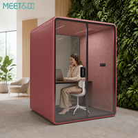 Cabine téléphonique insonorisée rose poudré pour une personne, avec vidéoconférence, LED, ventilation, porte vitrée, bureau et tabouret, OEM