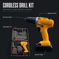 Perceuse à percussion rotative sans fil et tournevis 18V avec mandrin auto-serrant, chargeur de batterie OEM et kit d'accessoires pour réparations à domicile et en atelier
