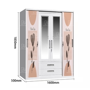 <span class=keywords><strong>Armoire</strong></span> moderne en acier avec porte <span class=keywords><strong>coulissante</strong></span> miroir et tiroirs | Armoires de chambre en aluminium sur mesure - Product Image 4