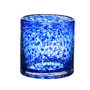 定制独特奢华手工吹制婚礼厚底蓝点彩色玻璃蜡烛罐家居装饰