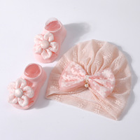 Conjunto de 2 uds de encaje de verano con lazo bonito para bebé, sombreros pequeños con flores, Calcetines antideslizantes para bebé, calcetines de algodón para bebé recién nacido de 0 a 12 meses