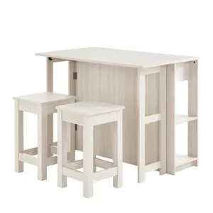 Ensemble de meubles de cuisine polyvalent de 3 pièces avec une <span class=keywords><strong>table</strong></span> d'îlot spacieuse <span class=keywords><strong>et</strong></span> un tabouret coordonné pour la salle à manger <span class=keywords><strong>et</strong></span> le rangement - Product Image 3