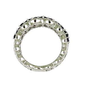 18K White Gold Sapphire Cluster & Diamond Pave Wide Band Ring With Filigree Cutout Luxury Statement Jewelry <b>For</b> <b>Women</b> - Product Image 2