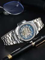 Montre automatique mécanique pour homme LONGLUX, montres de luxe, étanches, squelette, pour affaires, vente en gros pas cher, acier inoxydable, montre cadeau