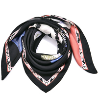 Vente chaude En Vrac 100% Soie Foulard Exquis Rétro Moderne Style Carré Écharpe Noir Vintage Foulard avec Motif De Poudre De Corail