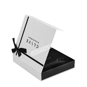 Caja de papel magnética de lujo con cierre de cinta, impresión interior de espuma negra extraíble con revestimiento de terciopelo negro, caja de Perfume