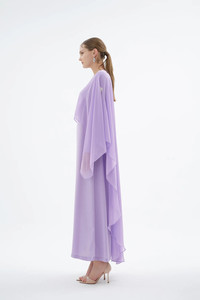 Robe de <span class=keywords><strong>soir</strong></span>ée turque modeste 2026 avec broches en cristal <span class=keywords><strong>d</strong></span>étachables, cape élégante superposée, abaya maxi, ensemble 2 pièces, kaftan de fête musulman - Product Image 3