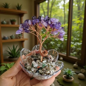 Natural <b>Crystal</b> Money <b>Tree</b> Heart Shape Transparent Bowl Home Desktop Decoration Yellow Floral Pattern Gift - Product Image 4