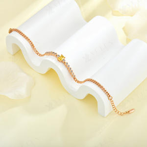สร้อยข้อมือเงินแท้ 925 ชุบทองคำขาว ประดับ<span class=keywords><strong>พลอย</strong></span>สีเหลืองสดใสทรงกลม ดีไซน์สวยงาม รุ่น YILUN Rose Gold Plated Chain Bracelet - Product Image 3