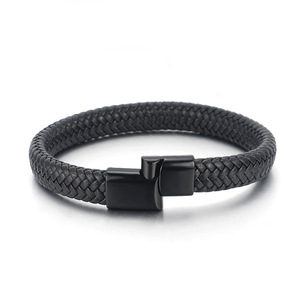 Customized Black Braided <b>Leather</b> <b>Bracelet</b> with Stainless Steel Vintage Style Magnetic <b>Bracelet</b> Simple Fashion Gift for Men - Product Image 4