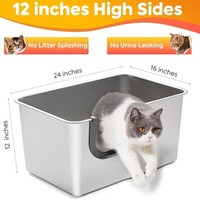 Kotak Pasir Kucing Persegi Panjang Terbuka Penuh, Ramah Lingkungan, Bahan Stainless Steel, Anti Cipratan Pasir, Anti Bocor Urine