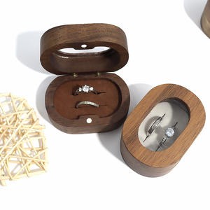 Solid Wood Black Walnut Ear Nail Jewelry Ring Storage Box Oval Window Acrylic Proposal Luxury Jewelry Organizer