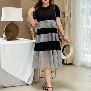 เดรสทรงเอไลน์ Runqi N8721 สีสันตัดกัน คอปก แขนสั้น ไซส์ใหญ่ สไตล์ลำลองสำหรับผู้หญิง ใส่ได้ทุกวัน - Product Image 1