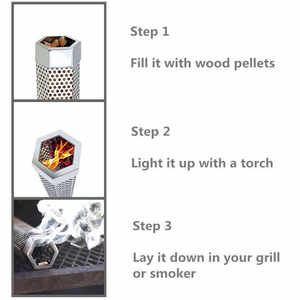 Fumeur de granulés de bois charbon de bois hexagone en acier inoxydable Tube de fumeur barbecue circulaire pour légumineuses Barbecue brochette Tube de stockage <span class=keywords><strong>Charc</strong></span> - Product Image 3