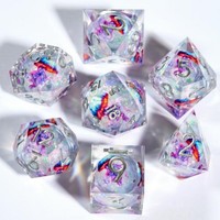 Ensemble de dés en résine polyédrique à cœur liquide transparent, écologique, avec logo personnalisé gravé, à bords vifs, pour jeux de société DND RPG, en gros