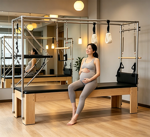 <span class=keywords><strong>Reformer</strong></span> de Pilates en bois d'érable doux avec tour Cadillac pour femmes enceintes, avec revêtement en cuir PU et ressorts en fil métallique - Product Image 1