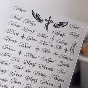 Pegatinas de Uñas con <span class=keywords><strong>Letras</strong></span> en Blanco y Negro, Calcomanías Elegantes Estilo Tatuaje, Finas y Duraderas, Suministros para Arte de Uñas DIY, Venta al Por Mayor, Personalizadas - Product Image 4