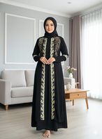 Robe Abaya noire brodée pour femmes, manches longues, longueur au sol, coton modeste, tenue traditionnelle du Moyen-Orient pour tous les jours