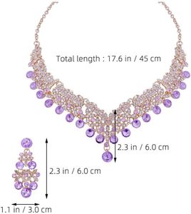 Lujo púrpura y blanco Cubic Zirconia collar grande pendientes italiano Dubai 18K chapado en oro conjunto de joyería nupcial para mujer boda - Product Image 2
