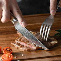 Couteau à steak en acier Damas de 4,5 pouces, dentelé, ultra-affûté, avec manche en bois d'olivier, couteau de cuisine professionnel