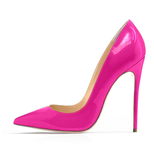 Women's 12cm High Heels Stiletto <b>Pumps</b> Solid Color Shiny Patent Leather Court Shoes Pointed Toe Slip-On Fashionable Summer Club - Product Image 2