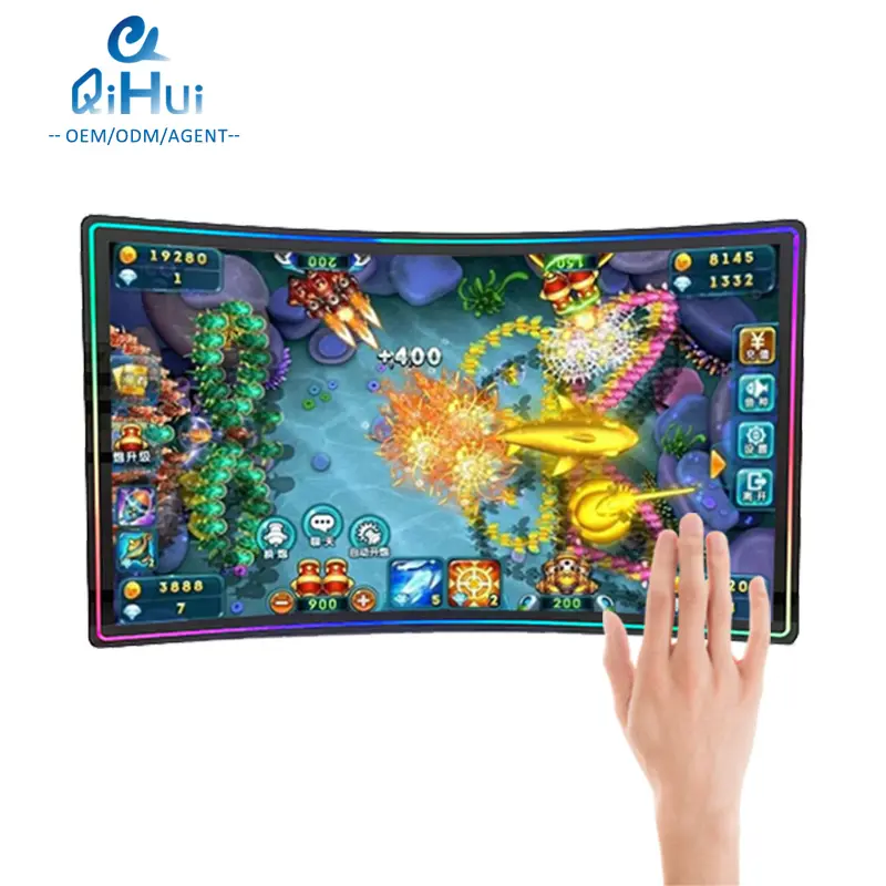 Qihui Capacitive 32 / 43 Curved Monitor Inch Touch Screen 3M Serial with LED light Frame For Gaming /Amusement Machine