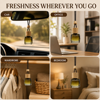 Diffuseur de parfum pour voiture personnalisé, flacon carré en verre suspendu avec bouchon en bois, avec votre logo, fabricant OEM ODM, marque privée, vente en gros