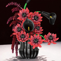 Atractivos Jarrones de Flores Rojos y Negros de Estilo Gótico, Bloques de Construcción de Plástico ABS, Macetas de Juguete, Modelo de Decoración para el Hogar