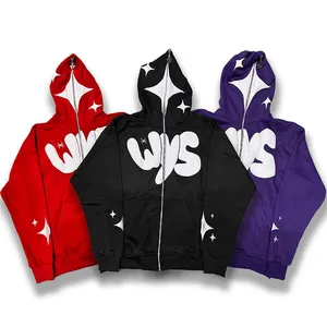 Tùy Chỉnh Nặng Hoodie Quá Khổ Hip Hop Thời Trang dạo phố Puffy In Ấn Đầy Đủ Zip Lên Áo Người Đàn Ông