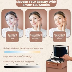 Sac à main professionnel doux et mignon pour pinceaux de maquillage, étui cosmétique avec miroir LED intégré, étui cosmétique étanche - Product Image 4