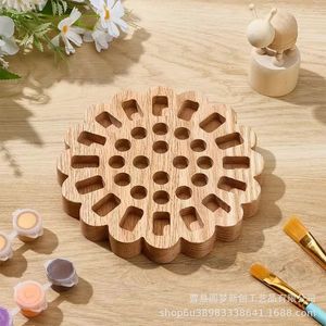 Cross-border wooden crayon holder, round pencil stand, <b>drawing</b> storage base, <b>office</b> desk, art makeup brush display rack - Product Image 2