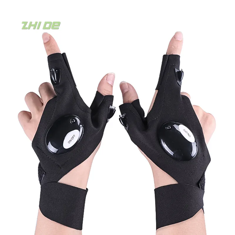 Outdoor sport fishing lighting half finger gloves with lights One key switch Convenient LED lighting gloves